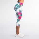 Neon Hibiscus Tropical Pattern Print Women's Capri Leggings