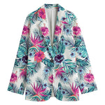Neon Hibiscus Tropical Pattern Print Women's Cotton Blazer