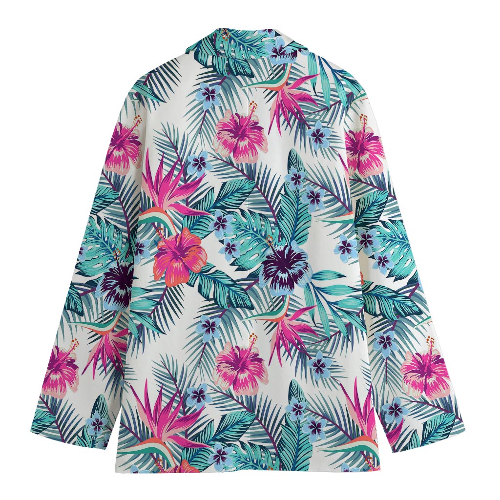 Neon Hibiscus Tropical Pattern Print Women's Cotton Blazer