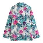 Neon Hibiscus Tropical Pattern Print Women's Cotton Blazer