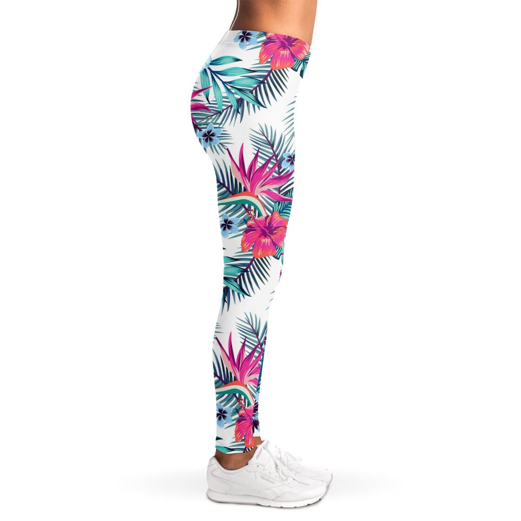 Neon Hibiscus Tropical Pattern Print Women's Leggings
