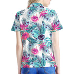 Neon Hibiscus Tropical Pattern Print Women's Polo Shirt