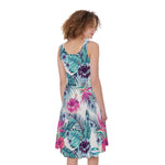 Neon Hibiscus Tropical Pattern Print Women's Sleeveless Dress