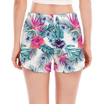 Neon Hibiscus Tropical Pattern Print Women's Split Running Shorts