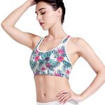 Neon Hibiscus Tropical Pattern Print Women's Sports Bra
