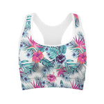 Neon Hibiscus Tropical Pattern Print Women's Sports Bra