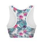 Neon Hibiscus Tropical Pattern Print Women's Sports Bra