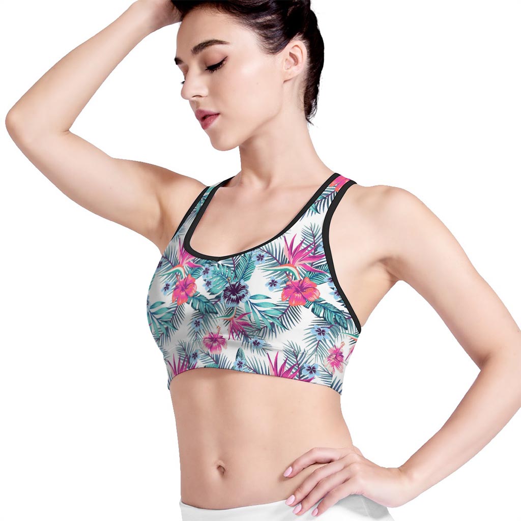 Neon Hibiscus Tropical Pattern Print Women's Sports Bra