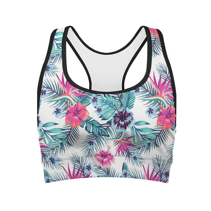 Neon Hibiscus Tropical Pattern Print Women's Sports Bra