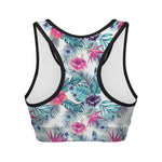 Neon Hibiscus Tropical Pattern Print Women's Sports Bra