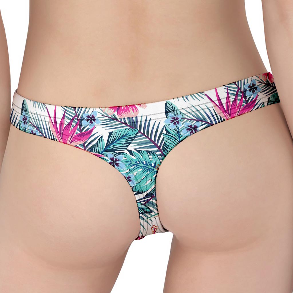 Neon Hibiscus Tropical Pattern Print Women's Thong