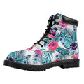 Neon Hibiscus Tropical Pattern Print Padded Collar Lace Up Boots