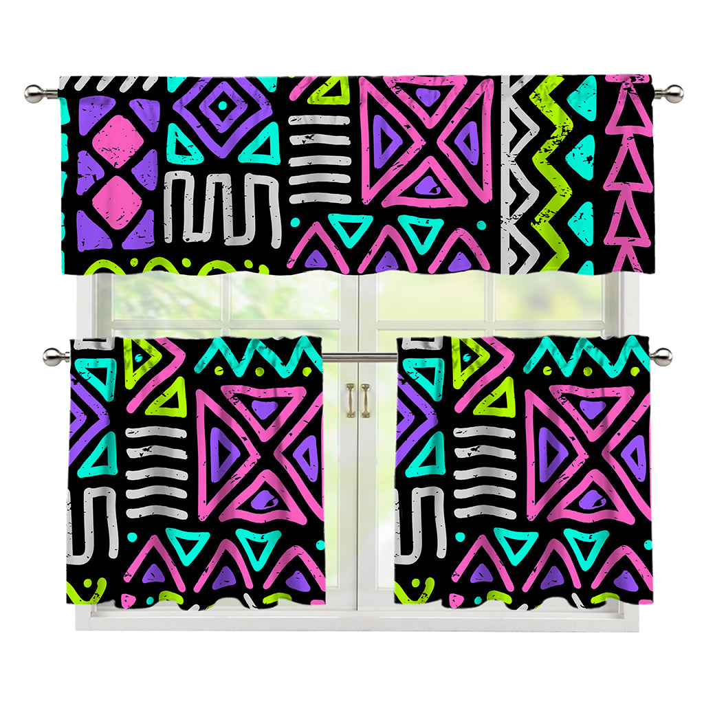 Neon Native Aztec Pattern Print 3 Piece Kitchen Curtains