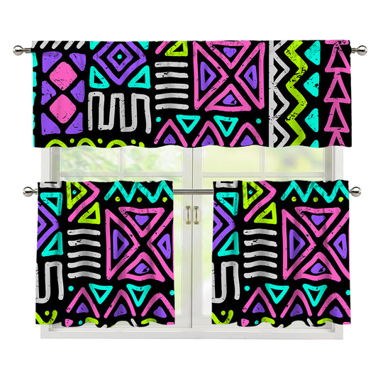 Neon Native Aztec Pattern Print 3 Piece Kitchen Curtains