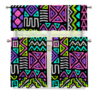 Neon Native Aztec Pattern Print 3 Piece Kitchen Curtains