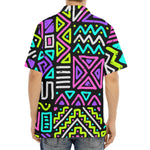Neon Native Aztec Pattern Print Aloha Shirt