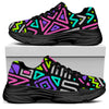 Neon Native Aztec Pattern Print Black Chunky Shoes