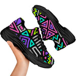 Neon Native Aztec Pattern Print Black Chunky Shoes