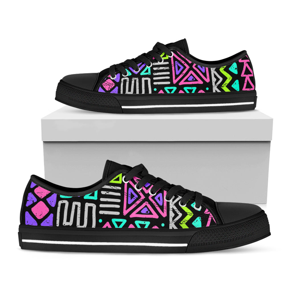 Neon Native Aztec Pattern Print Black Low Top Sneakers