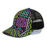 Neon Native Aztec Pattern Print Black Mesh Trucker Cap
