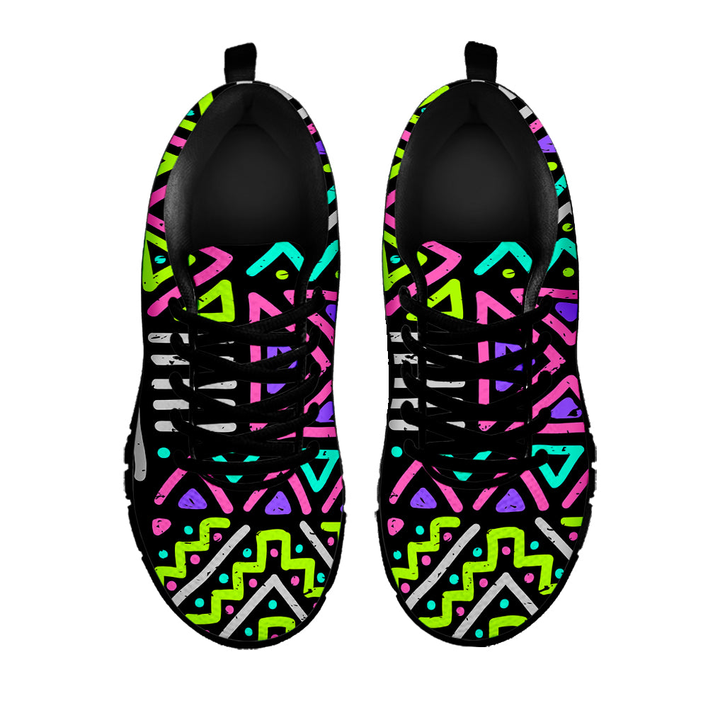 Neon Native Aztec Pattern Print Black Running Shoes