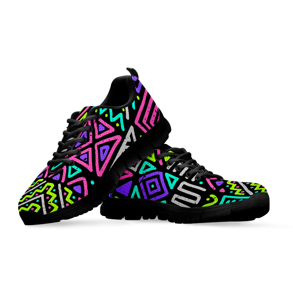 Neon Native Aztec Pattern Print Black Running Shoes