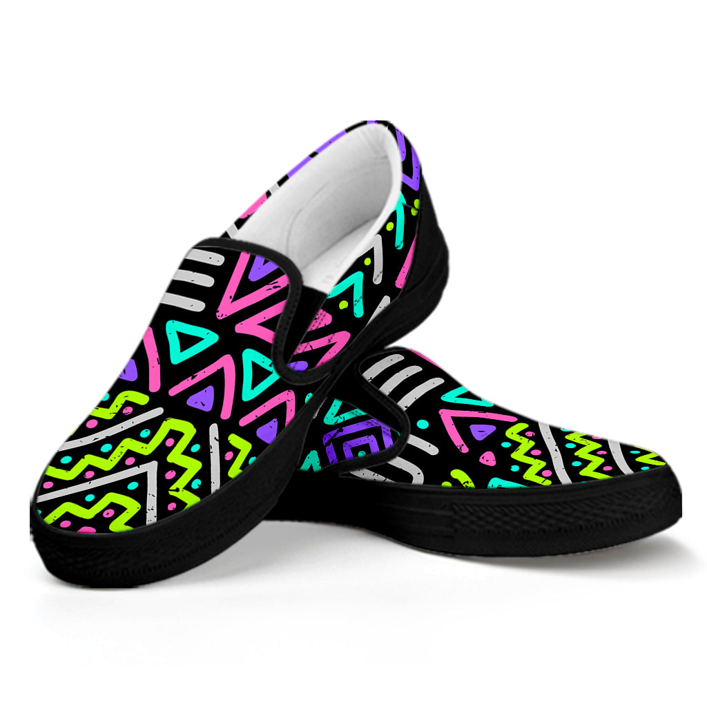 Neon Native Aztec Pattern Print Black Slip On Sneakers