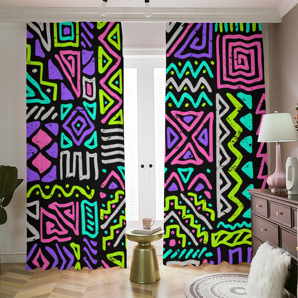 Neon Native Aztec Pattern Print Blackout Pencil Pleat Curtains