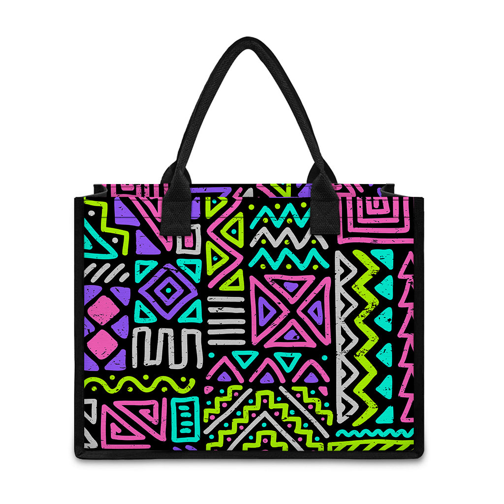 Neon Native Aztec Pattern Print Canvas Tote Bag
