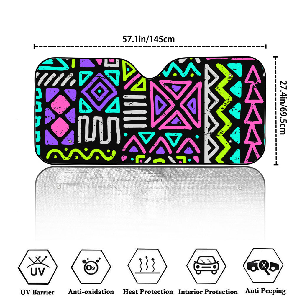 Neon Native Aztec Pattern Print Car Windshield Sun Shade
