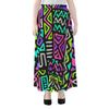 Neon Native Aztec Pattern Print Chiffon Maxi Skirt