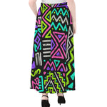 Neon Native Aztec Pattern Print Chiffon Maxi Skirt