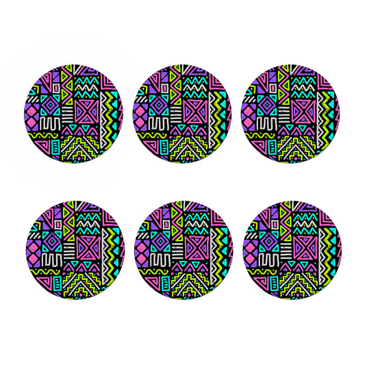 Neon Native Aztec Pattern Print Coaster Set