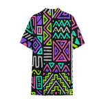 Neon Native Aztec Pattern Print Cotton Hawaiian Shirt