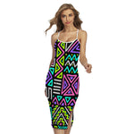 Neon Native Aztec Pattern Print Cross Back Cami Dress
