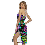 Neon Native Aztec Pattern Print Cross Back Cami Dress