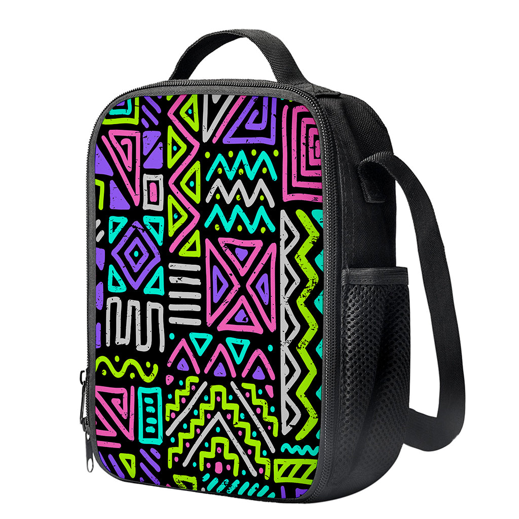 Neon Native Aztec Pattern Print Crossbody Lunch Bag