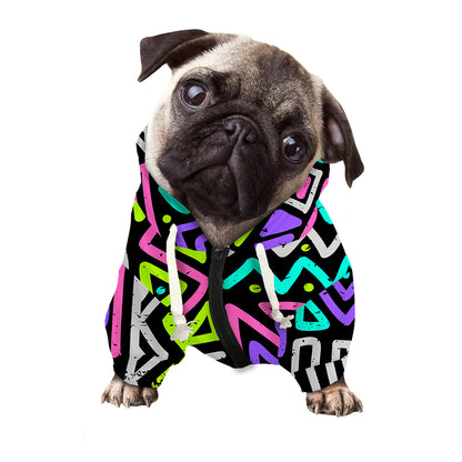 Neon Native Aztec Pattern Print Dog Zip Up Hoodie