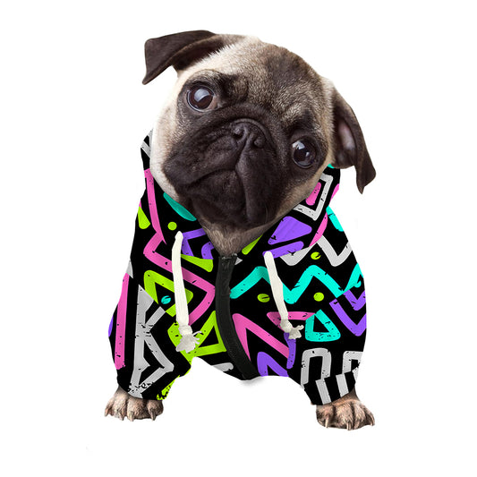 Neon Native Aztec Pattern Print Dog Zip Up Hoodie