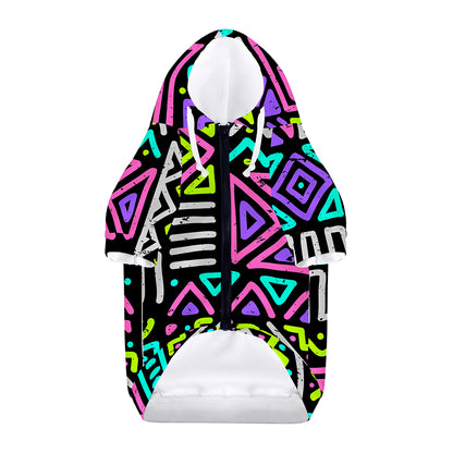 Neon Native Aztec Pattern Print Dog Zip Up Hoodie