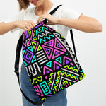 Neon Native Aztec Pattern Print Drawstring Backpack