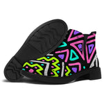 Neon Native Aztec Pattern Print Flat Ankle Boots