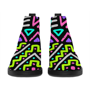 Neon Native Aztec Pattern Print Flat Ankle Boots