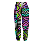 Neon Native Aztec Pattern Print Fleece Lined Knit Pants