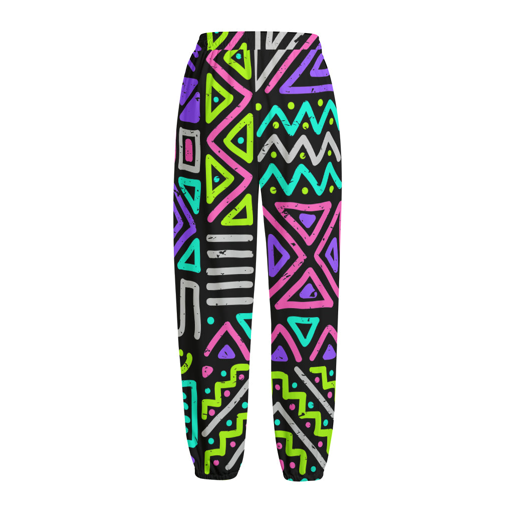 Neon Native Aztec Pattern Print Fleece Lined Knit Pants