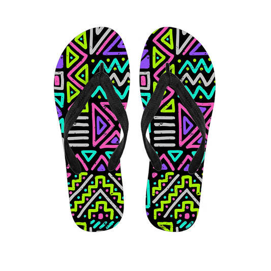 Neon Native Aztec Pattern Print Flip Flops