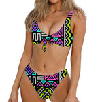 Neon Native Aztec Pattern Print Front Bow Tie Bikini