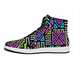 Neon Native Aztec Pattern Print High Top Leather Sneakers