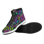 Neon Native Aztec Pattern Print High Top Leather Sneakers
