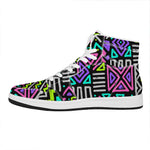 Neon Native Aztec Pattern Print High Top Leather Sneakers